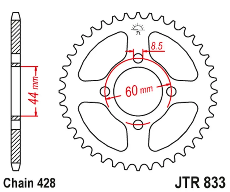 JT zadní řetězové kolečko 833 49 YAMAHA TTR 125 '00-01, DT 50LC '00-01 (83349JT) (řetěz 428) Originální