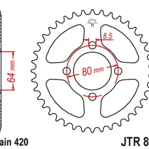 Akce JT zadní řetězové kolečko 834 37 YAMAHA TTR 50 '6-21, YB 100 '76-80 (83437JT) (řetěz 420)