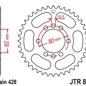Bezpečná Platba JT zadní řetězové kolečko 843 54 YAMAHA DT 80LC '85-94 (+3), DT 125LC '85-88 (+1), XT 125 '88-90 (84354JT) (řetěz 428)