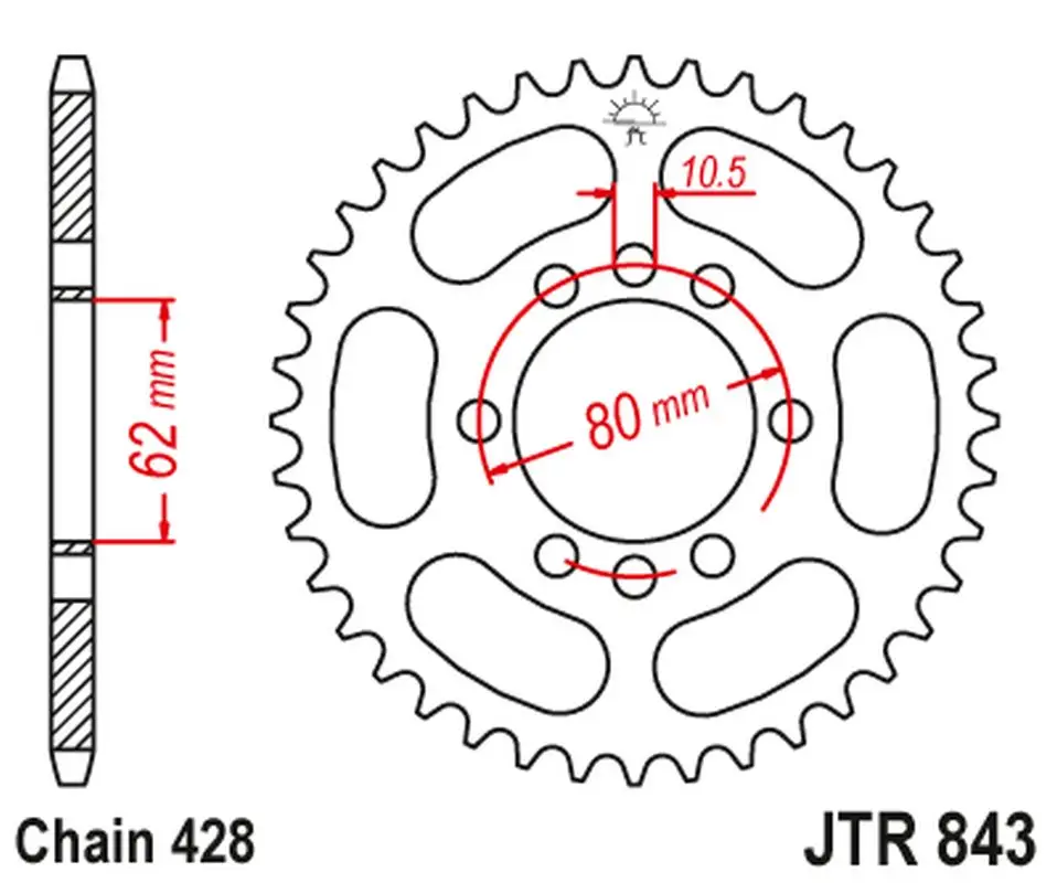 Bezpečná Platba JT zadní řetězové kolečko 843 54 YAMAHA DT 80LC '85-94 (+3), DT 125LC '85-88 (+1), XT 125 '88-90 (84354JT) (řetěz 428)