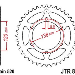 Ověřený JT řetězové kolečko zadní 859 41 YAMAHA RZ 250 '86-92, SRX 400 (85941JT) (řetěz 520) na objednávku