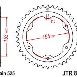 Zlevněný JT zadní řetězové kolečko 4642 38 KTM 1290 SUPERDUKE (14-18) (464238JTZBK) (řetěz 525) barva černá - nahrazuje JTR893.38