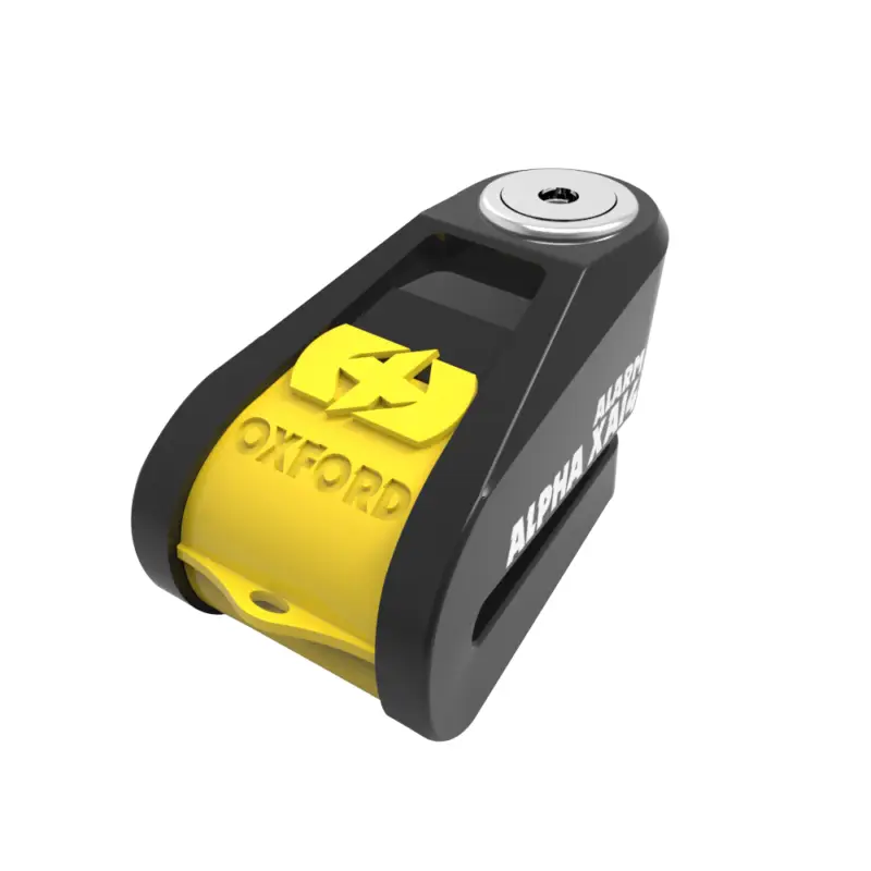 OXFORD zámek brzdového kotouče s alarmem ALPHA XA14 barva černá/žlutá fluorescenční (PIN 14mm) (starý kód: LK278) Bezpečná Platba