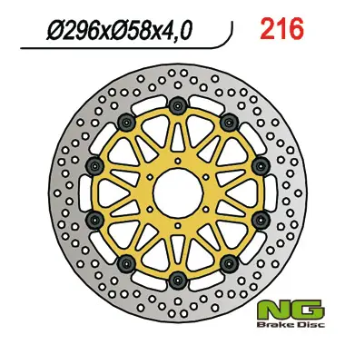 Sleva NG přední brzdový kotouč HONDA CBR 600/900, VTR 1000F (296X58X4) (6X6,5mm) plovoucí (zlatý prostředek)